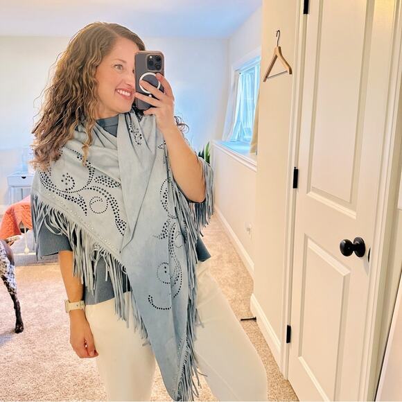 Curations Caravan Blue Embellished Faux Suede Skirt Scarf - Picture 1 of 5